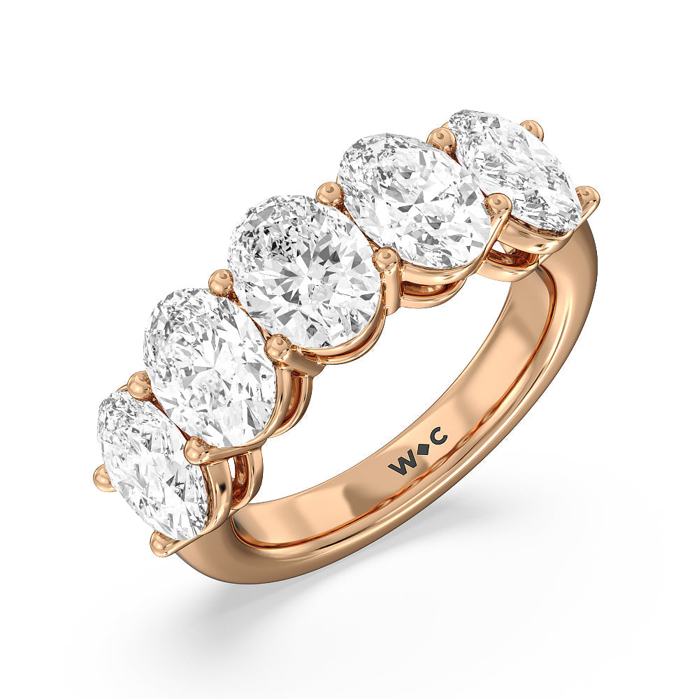 Five Stone Oval Diamond Anniversary Ring with 18KT Rose Gold / Lab / 5 Cut Diamond in 14KT Rose Gold / Lab / 5 view 3
