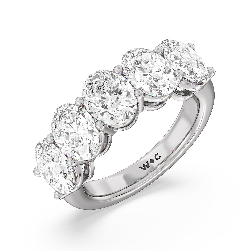 Five Stone Oval Diamond Anniversary Ring with 18KT White Gold / Lab / 5 Cut Diamond in 14KT White Gold / Lab / 5 view 3
