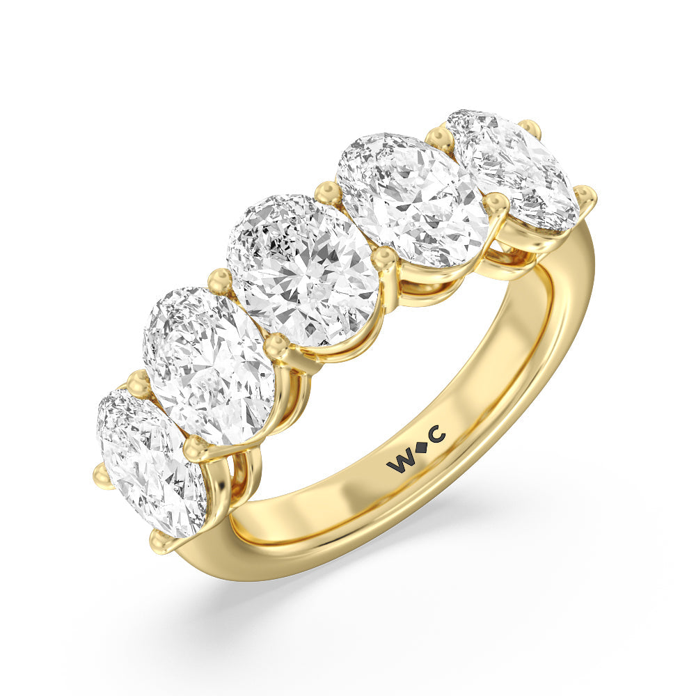 Five Stone Oval Diamond Anniversary Ring with 18KT Yellow Gold / Lab / 5 Cut Diamond in 14KT Yellow Gold / Lab / 5 view 3
