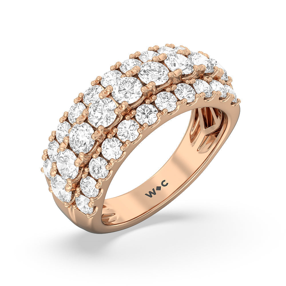 Three Row Modulated Diamond Anniversary Ring with 18KT Rose Gold / Lab / 2 1/2 Cut Diamond in 14KT Rose Gold / Lab / 2 1/2 view 5
