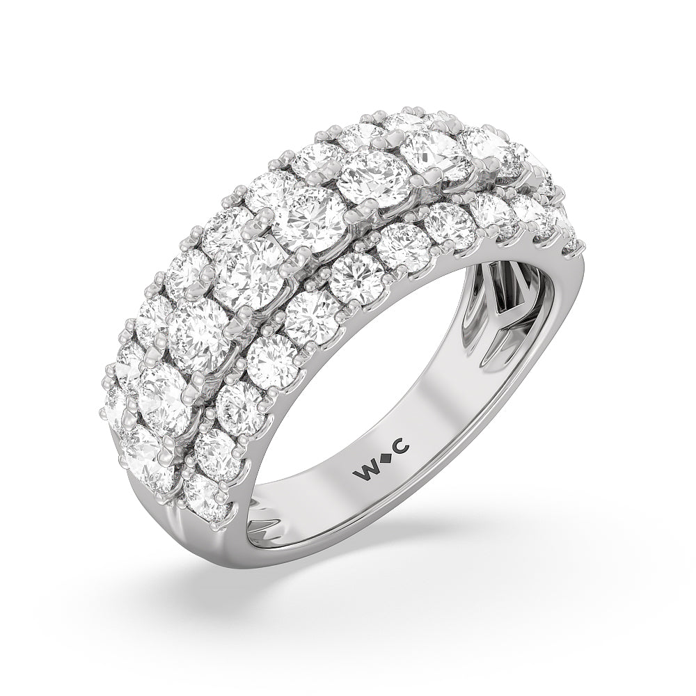 Three Row Modulated Diamond Anniversary Ring with 18KT White Gold / Lab / 2 1/2 Cut Diamond in 14KT White Gold / Lab / 2 1/2 view 5
