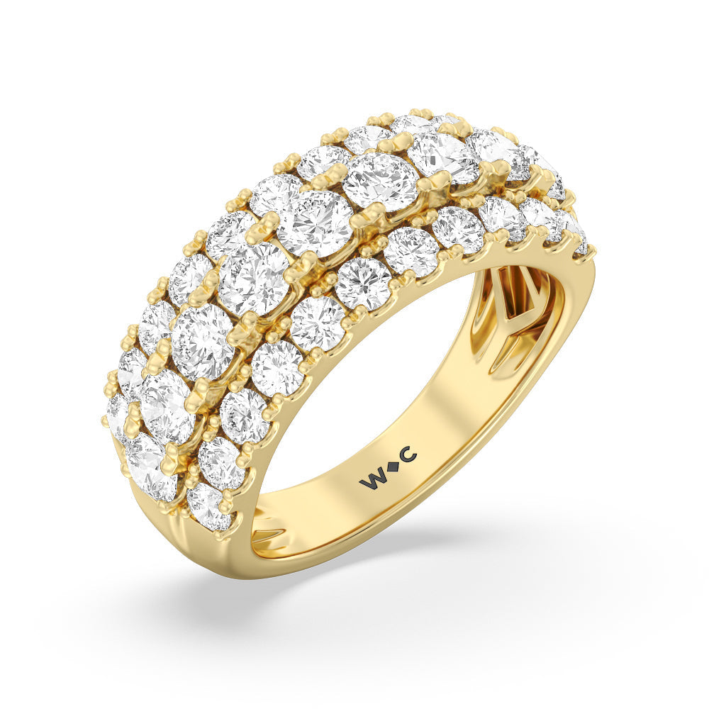 Three Row Modulated Diamond Anniversary Ring with 18KT Yellow Gold / Lab / 2 1/2 Cut Diamond in 14KT Yellow Gold / Lab / 2 1/2 view 5
