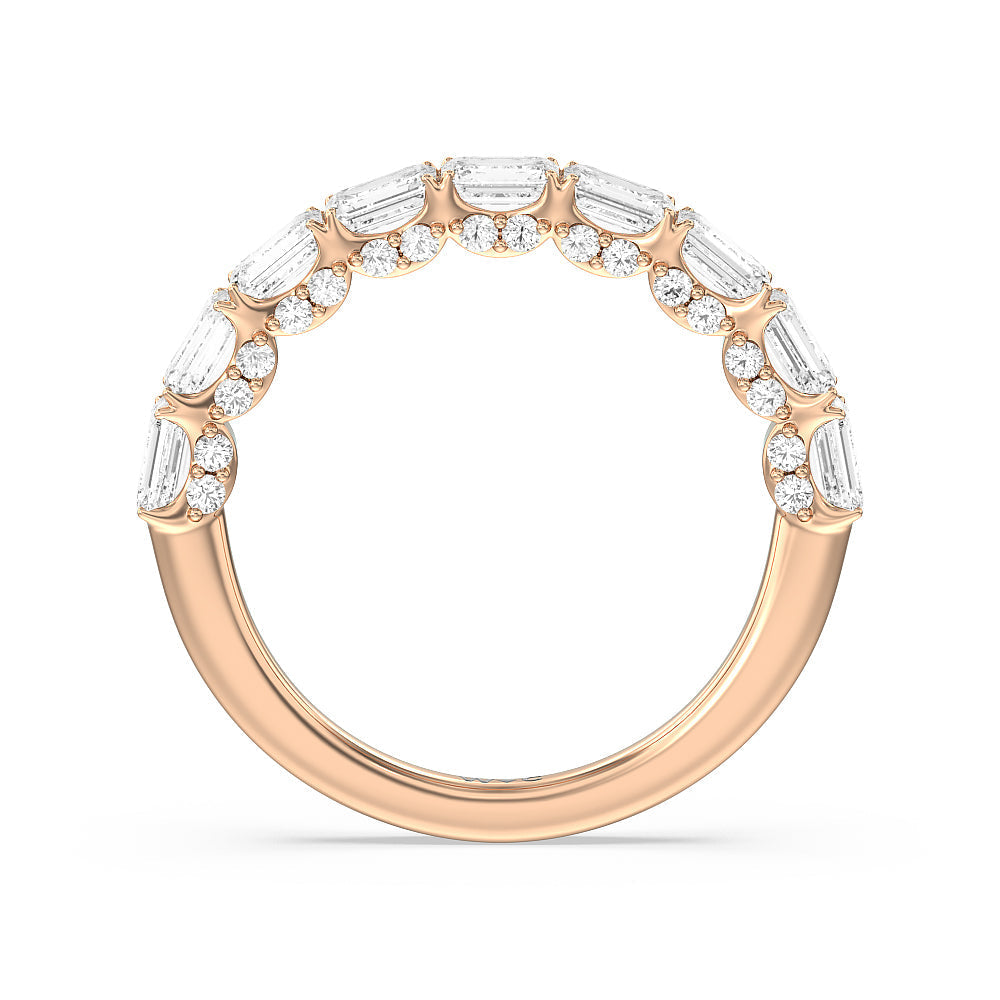 East-West Emerald Split Prong Studded Gallery Anniversary Ring with 18KT Rose Gold / Lab / 2 1/10 Cut Diamond in 14KT Rose Gold / Lab / 2 1/10 view 2
