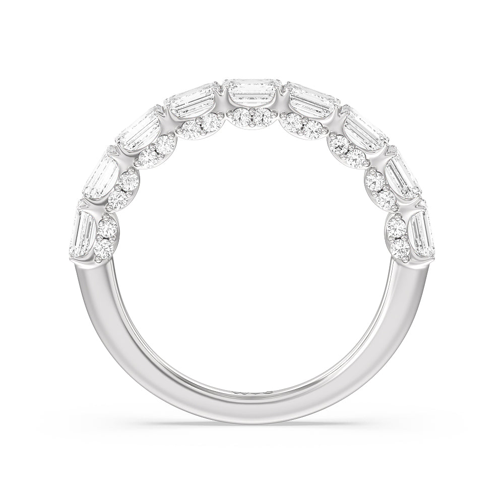 East-West Emerald Split Prong Studded Gallery Anniversary Ring with 18KT White Gold / Lab / 2 1/10 Cut Diamond in 14KT White Gold / Lab / 2 1/10 view 2
