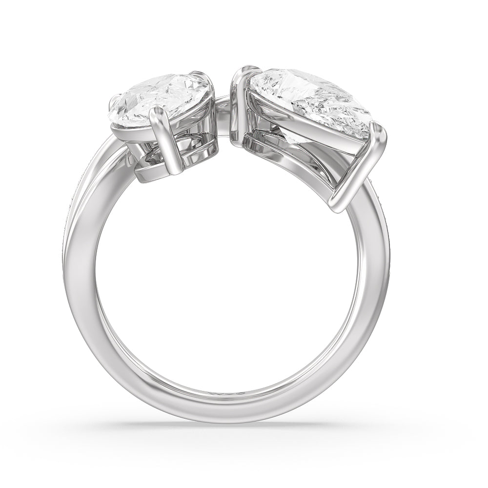 Pear Cut Shape Toi et Moi Pave Diamond Ring with Lab Grown Diamond in 14KT White Gold view 2
