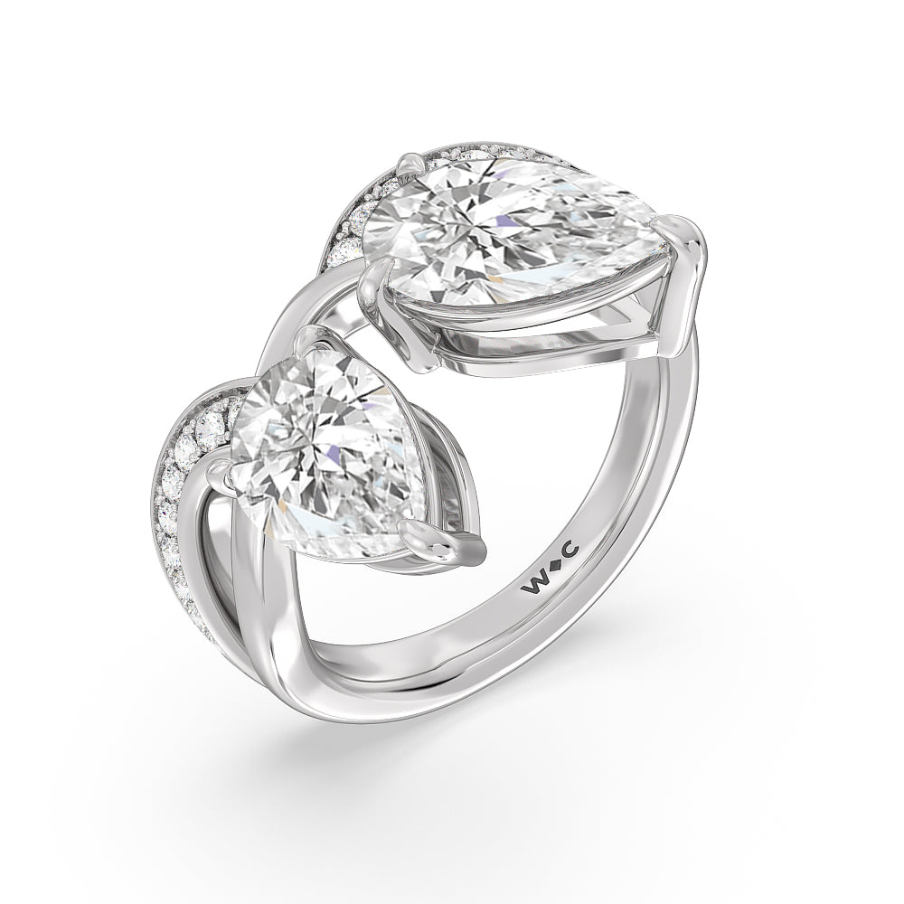 Pear Cut Shape Toi et Moi Pave Diamond Ring with Lab Grown Diamond in 14KT White Gold view 3
