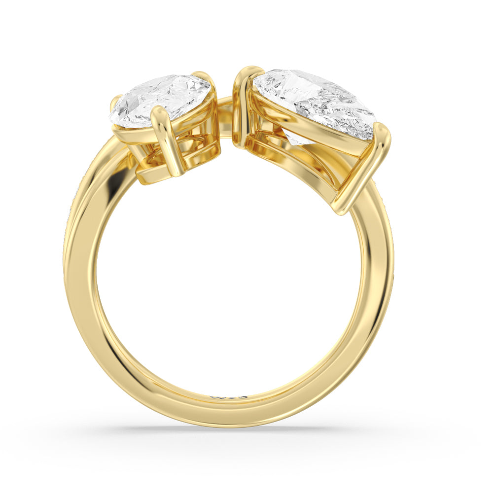 Pear Cut Shape Toi et Moi Pave Diamond Ring with Lab Grown Diamond in 14KT Yellow Gold view 2
