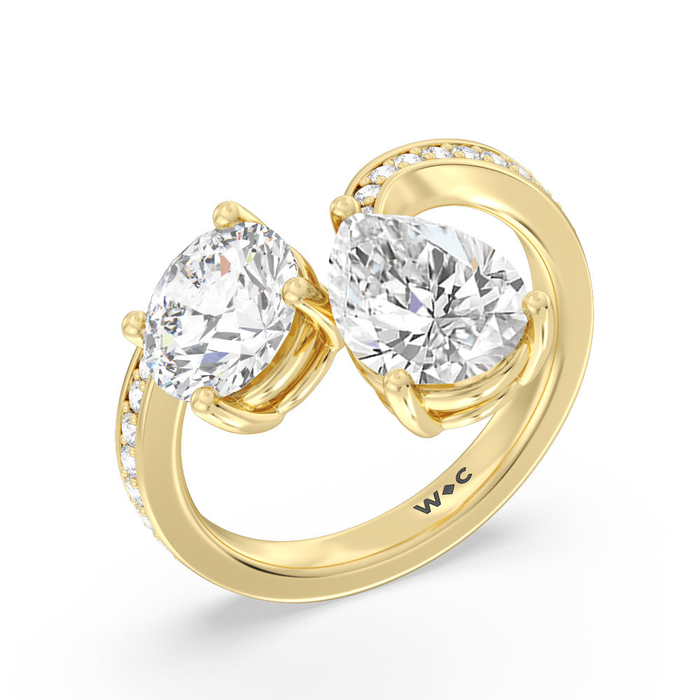Shape Cut Diamonds Toi et Moi Engagement Ring with Lab Grown Diamond in 14KT Yellow Gold view 3
