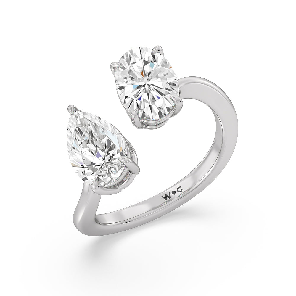 Curved Toi Et Moi 3 CTTW Multi-Shape Lab Grown Diamond Engagement Ring in 14KT White Gold | With Clarity