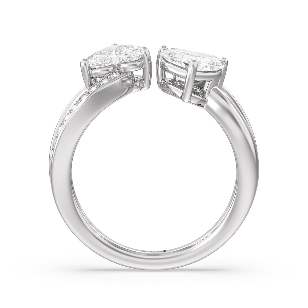 Heart Cut Two Toi et Moi  Preset Engagement Ring with Lab Grown Diamond in 14KT White Gold view 2

