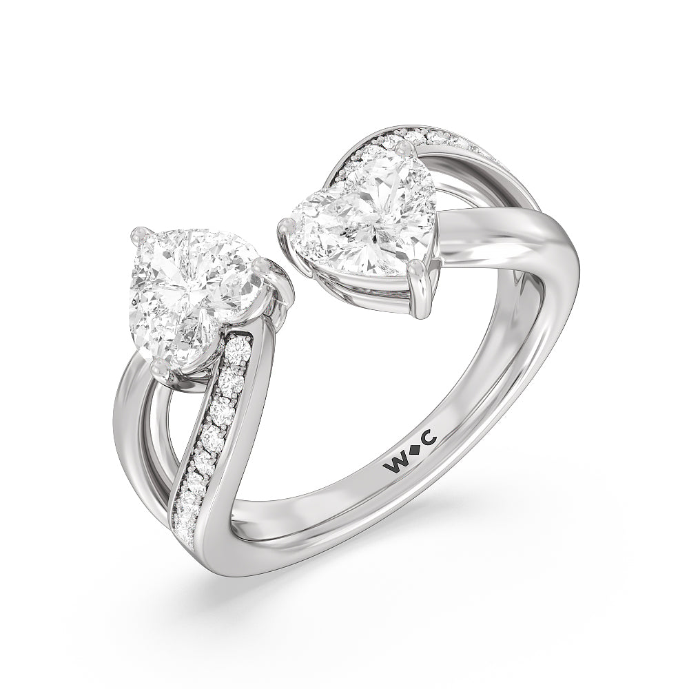 Heart Cut Two Toi et Moi  Preset Engagement Ring with Lab Grown Diamond in 14KT White Gold view 3
