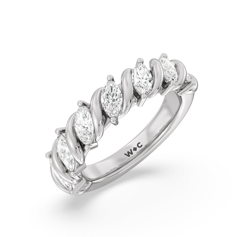 Marquise Swirl Anniversary Ring with 18KT White Gold / Lab / 1 1/2 Cut Diamond in 14KT White Gold / Lab / 1 1/2 view 3
