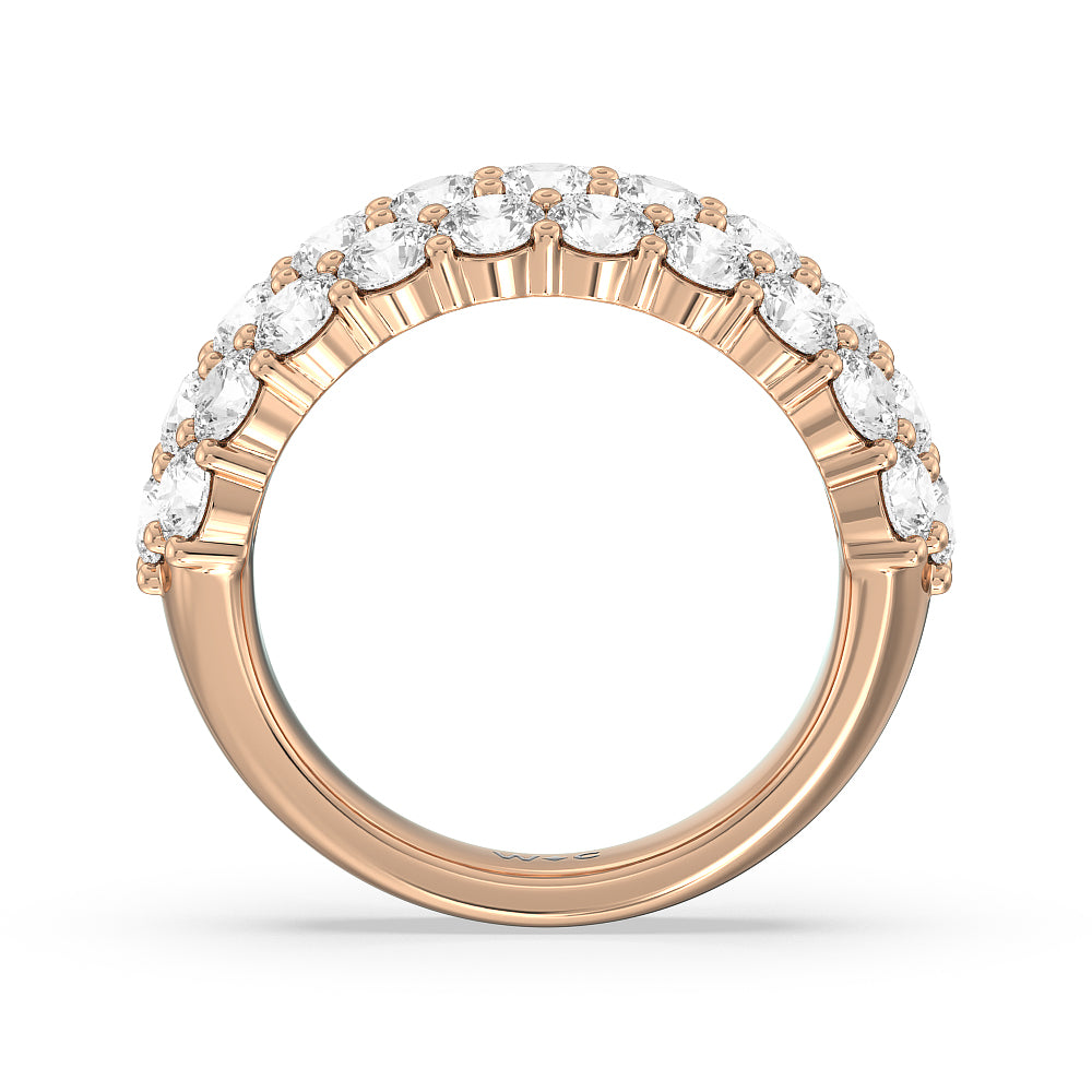 Round Diamond Three Row Pave Anniversary Ring with 18KT Rose Gold / Lab / 4 Cut Diamond in 14KT Rose Gold / Lab / 4 view 2
