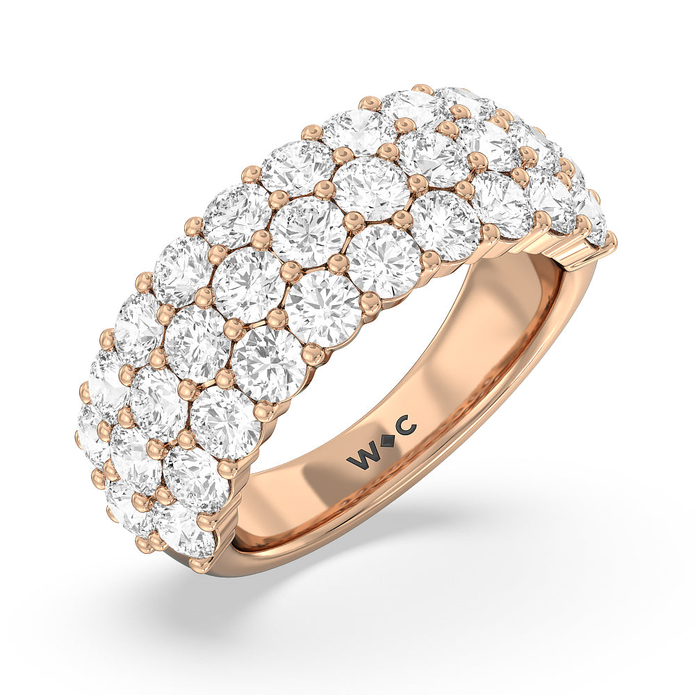 Round Diamond Three Row Pave Anniversary Ring with 18KT Rose Gold / Lab / 4 Cut Diamond in 14KT Rose Gold / Lab / 4 view 3
