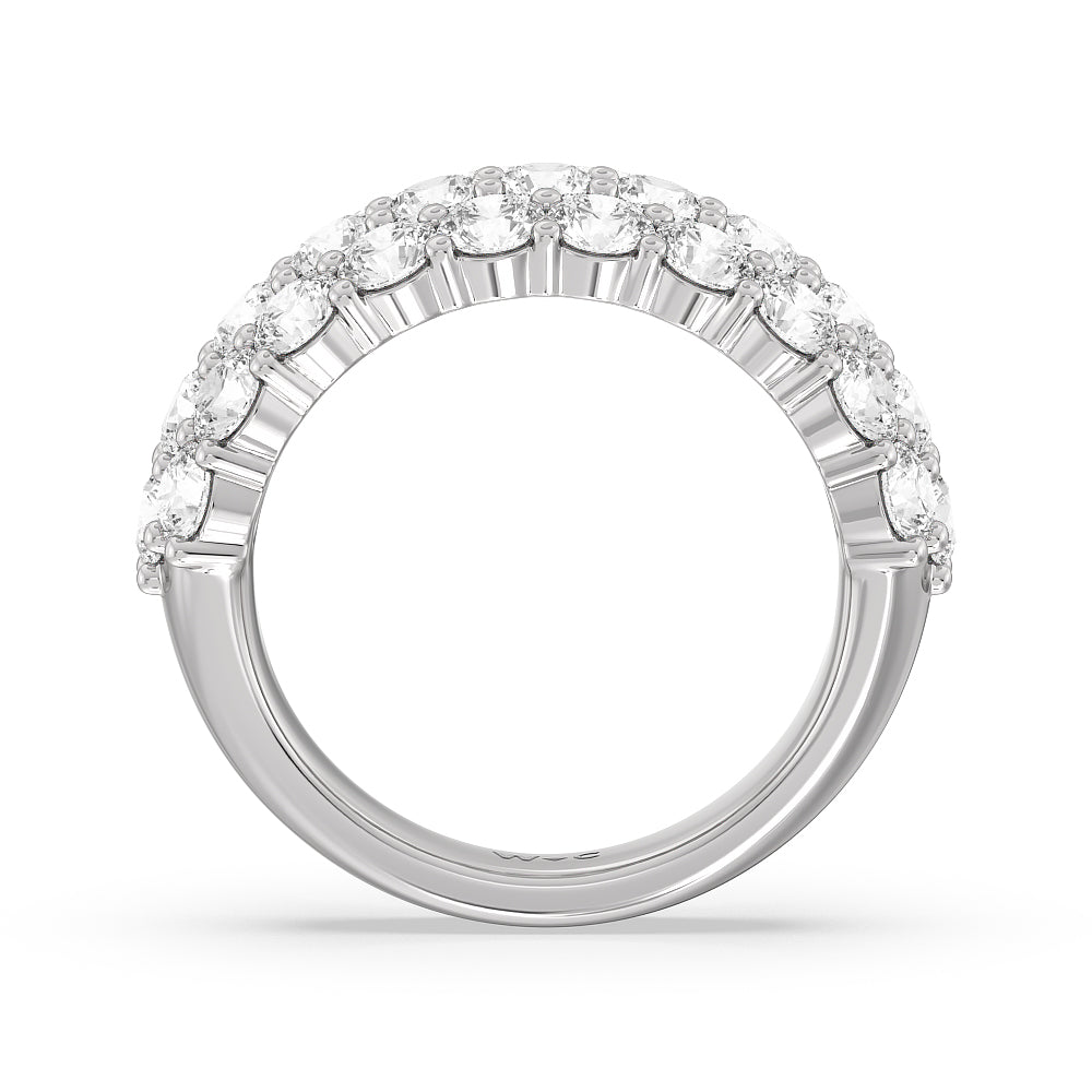 Round Diamond Three Row Pave Anniversary Ring with 18KT White Gold / Lab / 4 Cut Diamond in 14KT White Gold / Lab / 4 view 2
