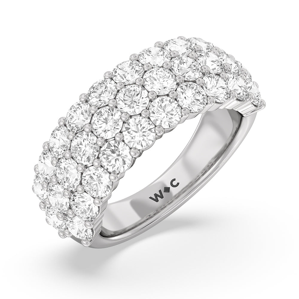 Round Diamond Three Row Pave Anniversary Ring with 18KT White Gold / Lab / 4 Cut Diamond in 14KT White Gold / Lab / 4 view 3
