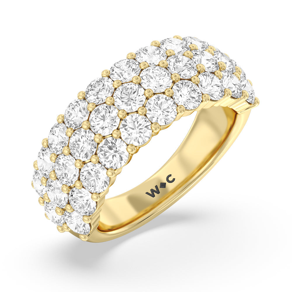 Round Diamond Three Row Pave Anniversary Ring with 18KT Yellow Gold / Lab / 4 Cut Diamond in 14KT Yellow Gold / Lab / 4 view 2
