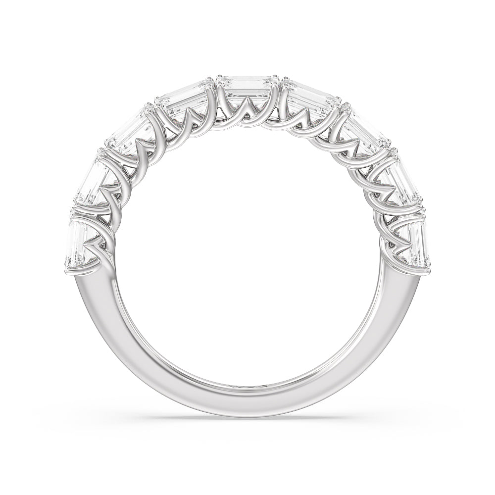 Emerald East-West Modern Trellis Anniversary Ring with 18KT White Gold / Lab / 2 Cut Diamond in 14KT White Gold / Lab / 2 view 4
