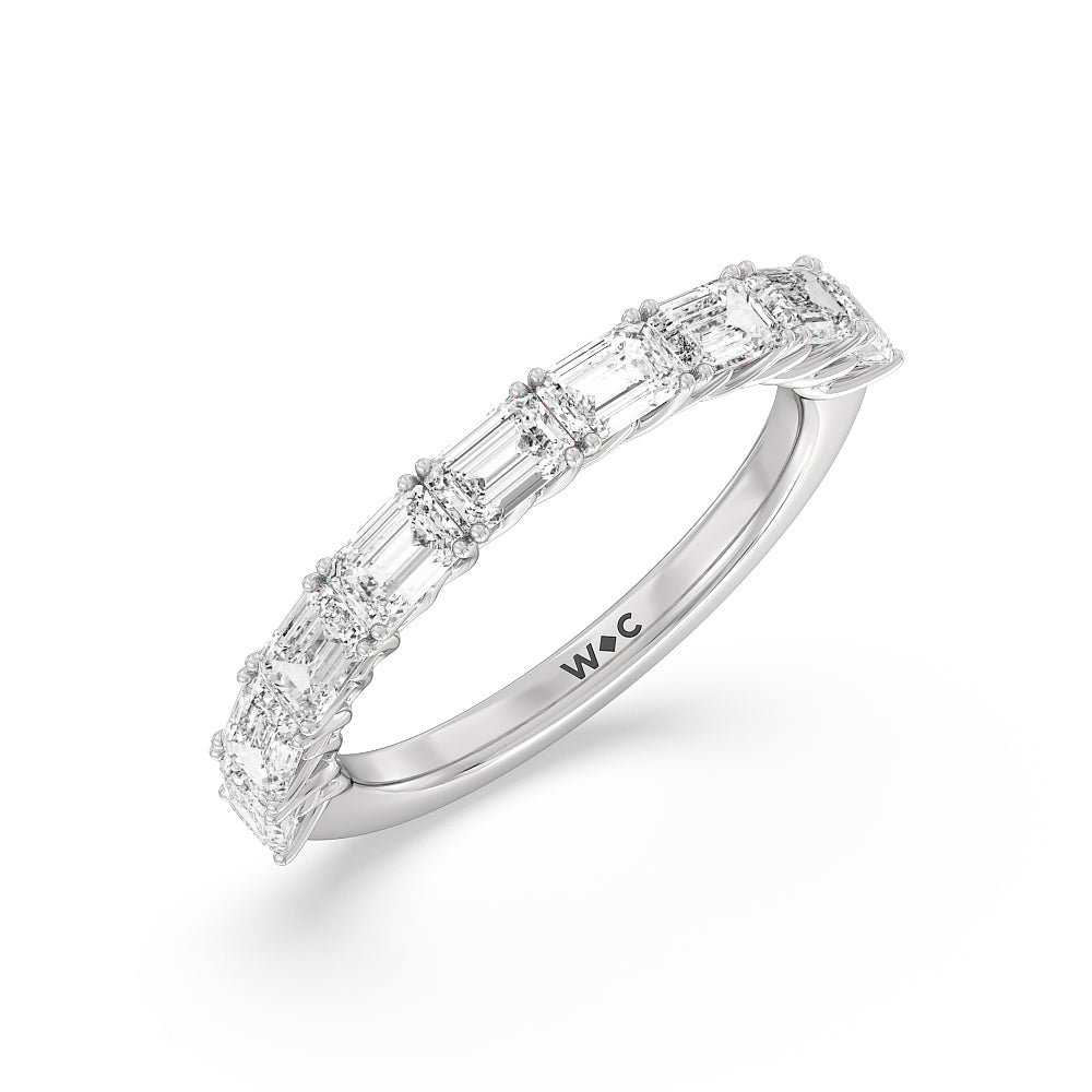 Emerald East-West Modern Trellis Anniversary Ring with 18KT White Gold / Lab / 2 Cut Diamond in 14KT White Gold / Lab / 2 view 5
