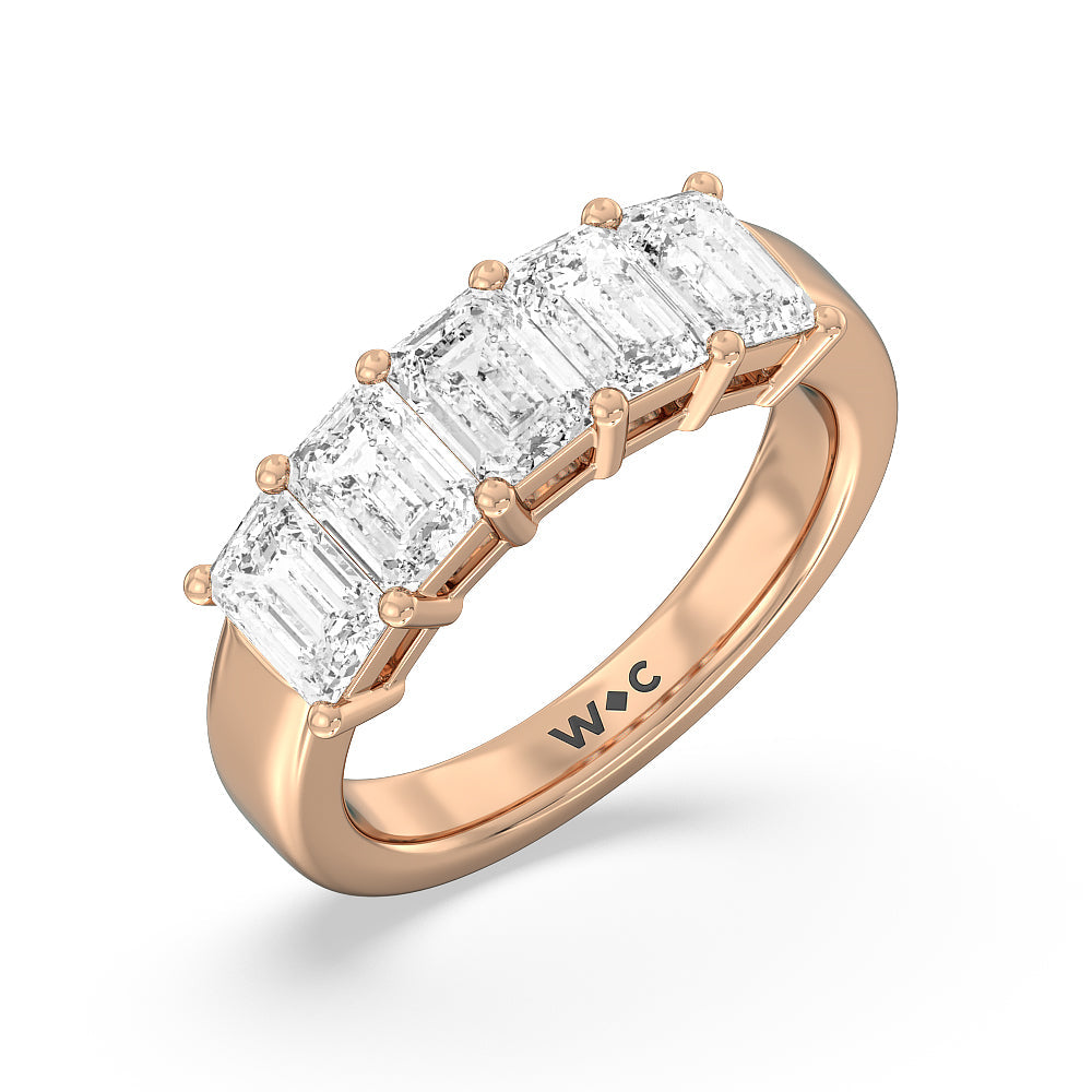 Five Stone Emerald Cut Diamond Ring with 18KT Rose Gold / Lab / 3 Cut Diamond in 14KT Rose Gold / Lab / 3 view 2
