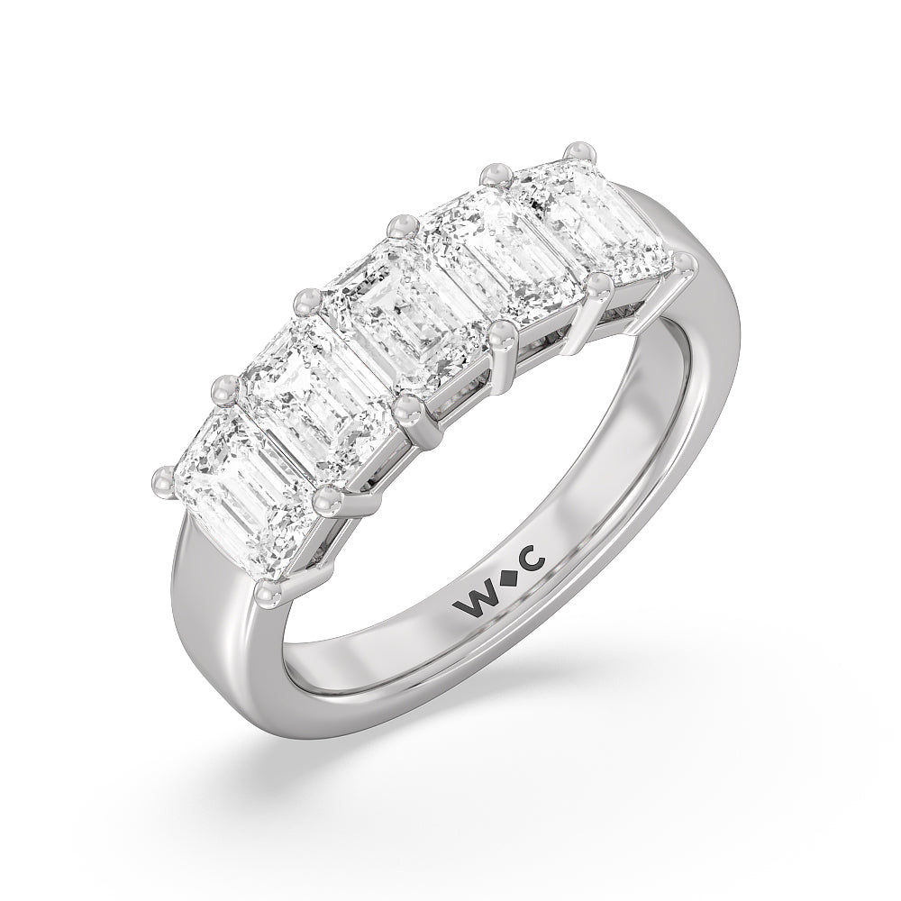 Five Stone Emerald Cut Diamond Ring with 18KT White Gold / Lab / 3 Cut Diamond in 14KT White Gold / Lab / 3 view 2
