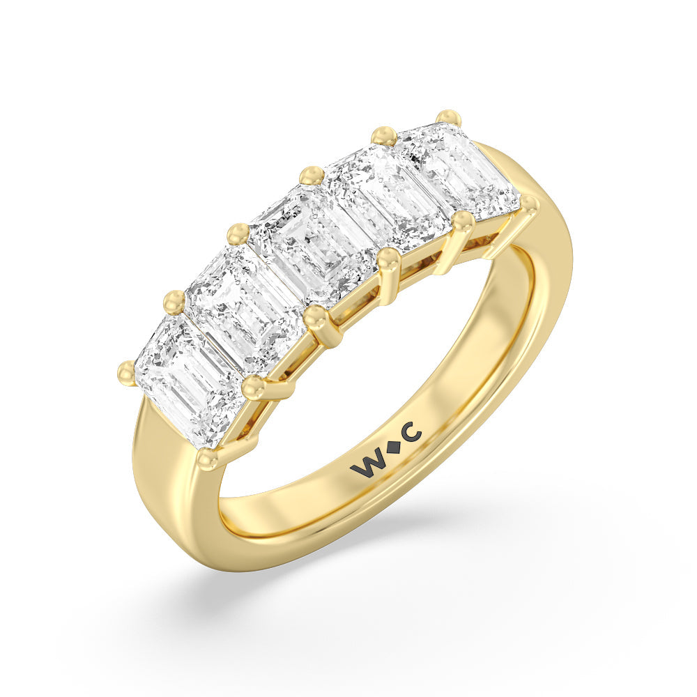 Five Stone Emerald Cut Diamond Ring with 18KT Yellow Gold / Lab / 3 Cut Diamond in 14KT Yellow Gold / Lab / 3 view 2

