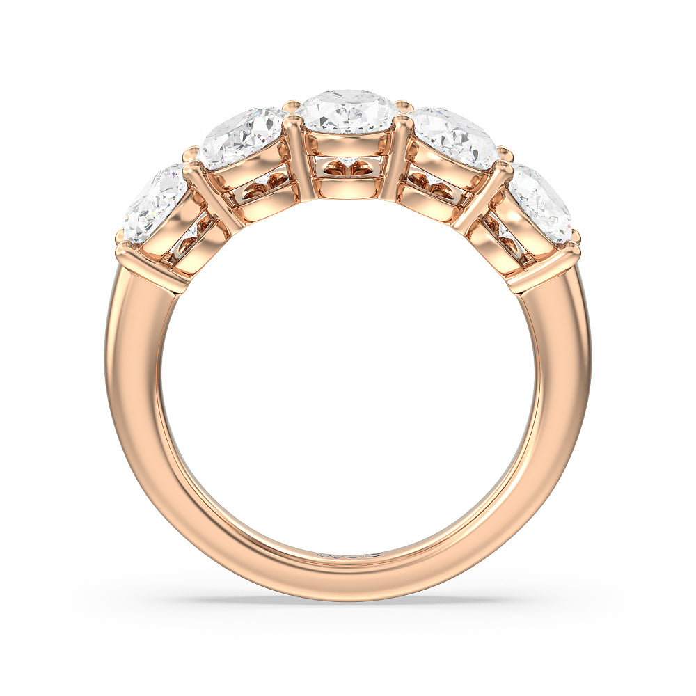 Five Stone Oval Diamond Anniversary Ring with 18KT Rose Gold / Lab / 3 Cut Diamond in 14KT Rose Gold / Lab / 3 view 2
