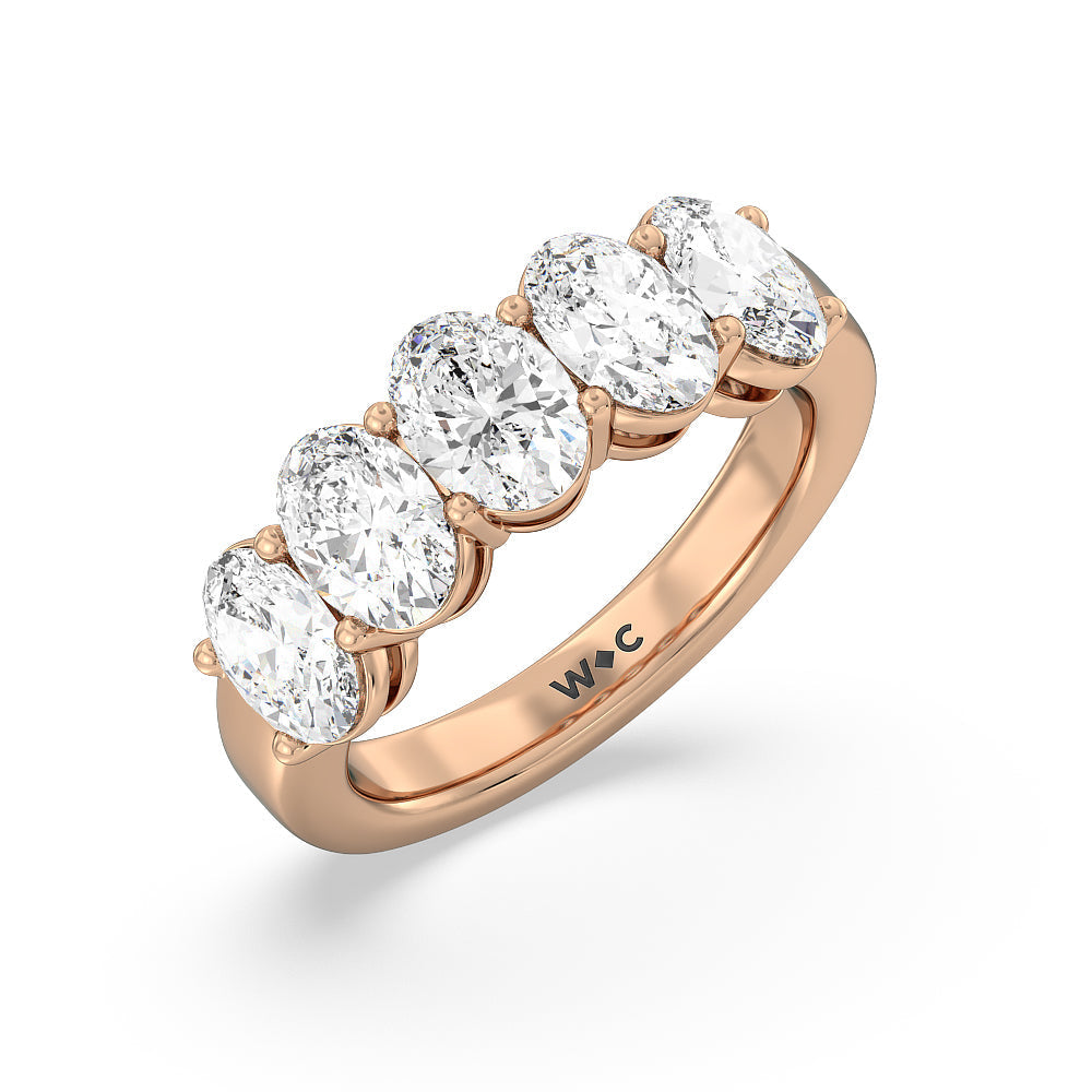 Five Stone Oval Diamond Anniversary Ring with 18KT Rose Gold / Lab / 3 Cut Diamond in 14KT Rose Gold / Lab / 3 view 3
