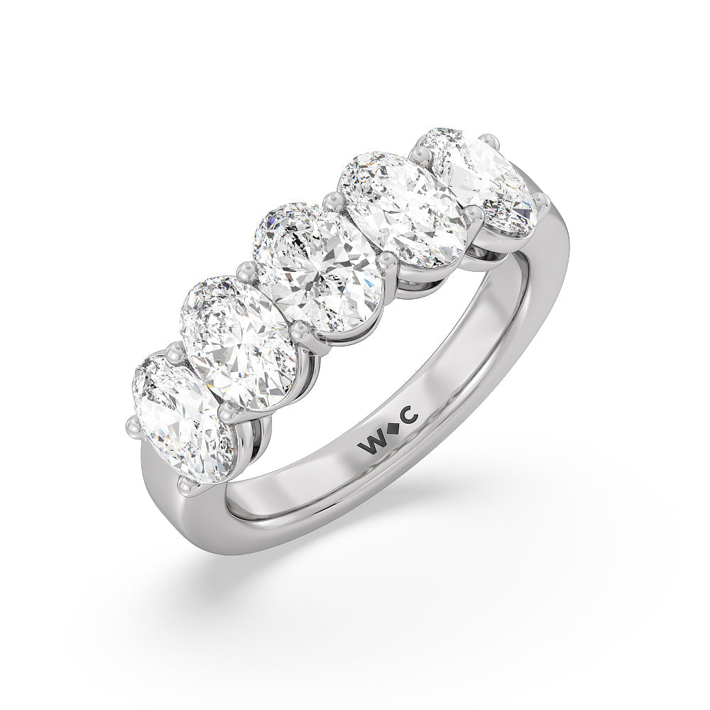 Five Stone Oval Diamond Anniversary Ring with 18KT White Gold / Lab / 3 Cut Diamond in 14KT White Gold / Lab / 3 view 3
