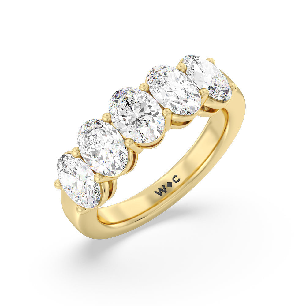 Five Stone Oval Diamond Anniversary Ring with 18KT Yellow Gold / Lab / 3 Cut Diamond in 14KT Yellow Gold / Lab / 3 view 3
