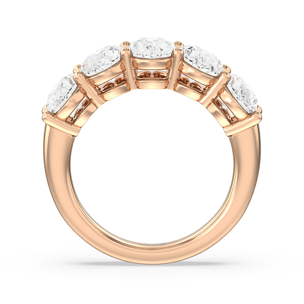 Five Stone Oval Diamond Anniversary Ring with 18KT Rose Gold / Lab / 4 Cut Diamond in 14KT Rose Gold / Lab / 4 view 2
