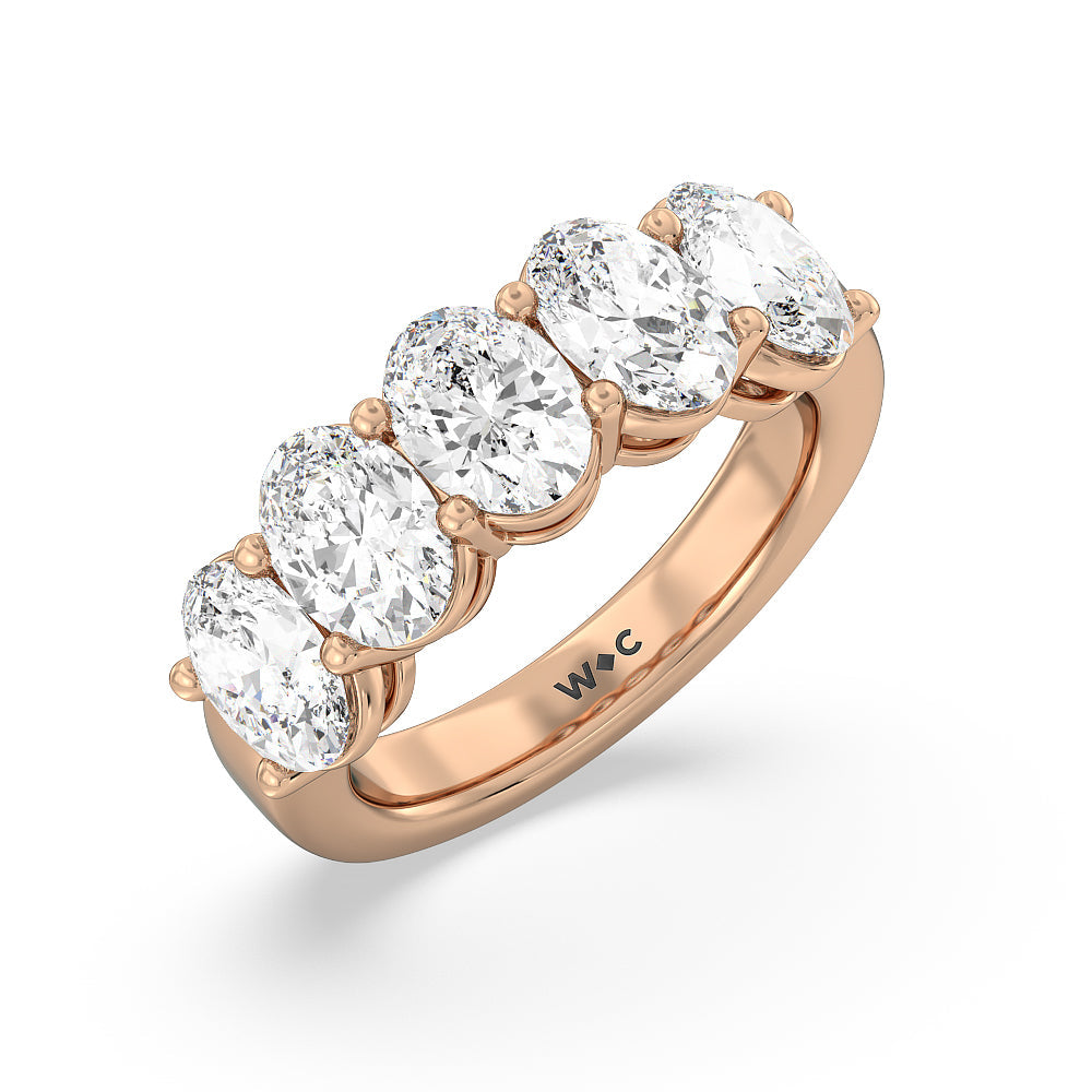 Five Stone Oval Diamond Anniversary Ring with 18KT Rose Gold / Lab / 4 Cut Diamond in 14KT Rose Gold / Lab / 4 view 3
