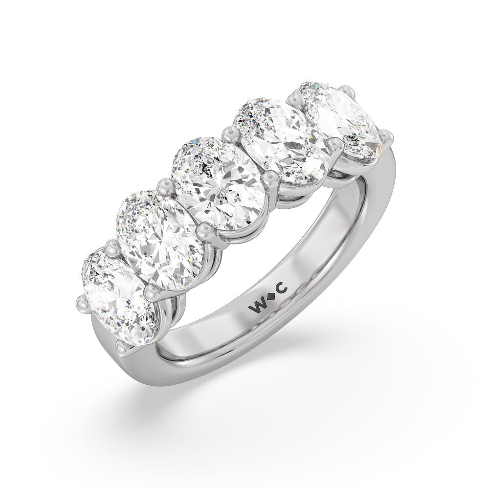 Five Stone Oval Diamond Anniversary Ring with 18KT White Gold / Lab / 4 Cut Diamond in 14KT White Gold / Lab / 4 view 3
