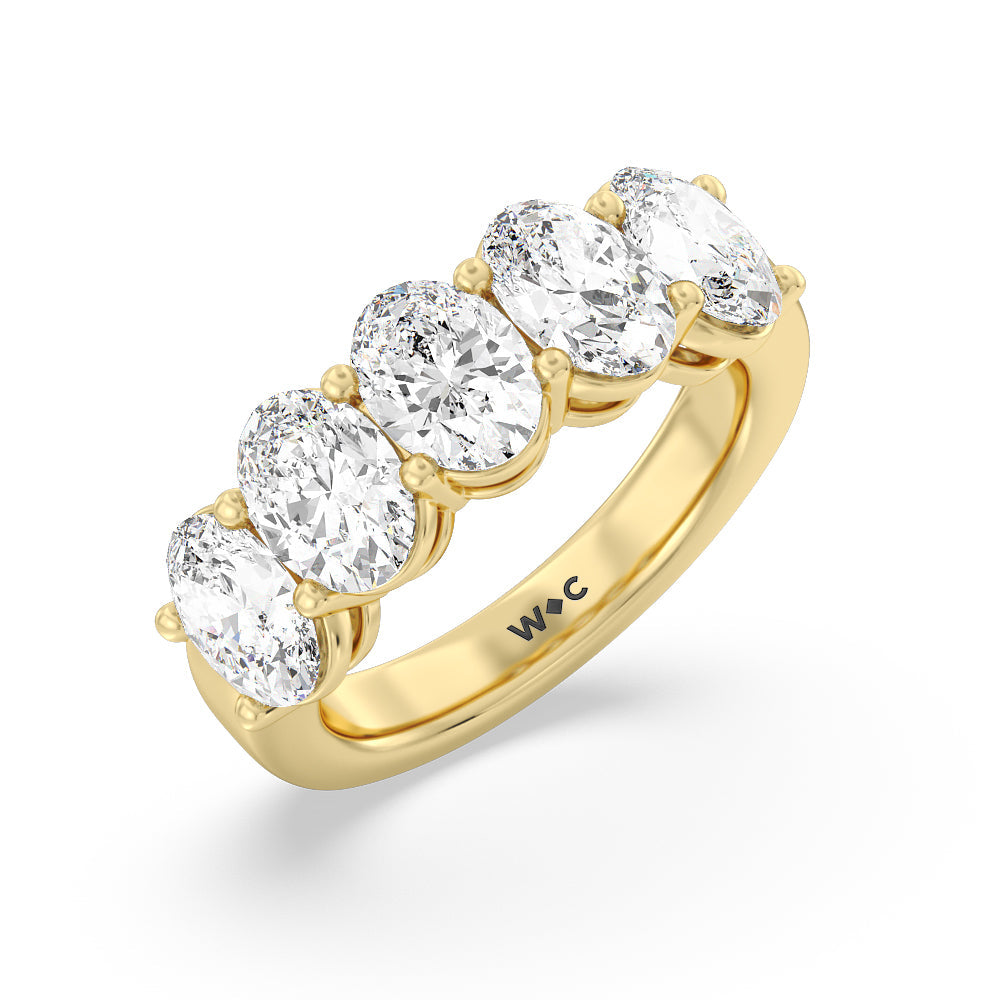 Five Stone Oval Diamond Anniversary Ring with 18KT Yellow Gold / Lab / 4 Cut Diamond in 14KT Yellow Gold / Lab / 4 view 3
