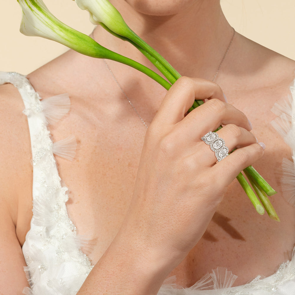 Elegance Oval Five Stone Halo Anniversary Ring with 18KT White Gold / Lab / 4 Cut Diamond in 14KT White Gold / Lab / 4 view 2
