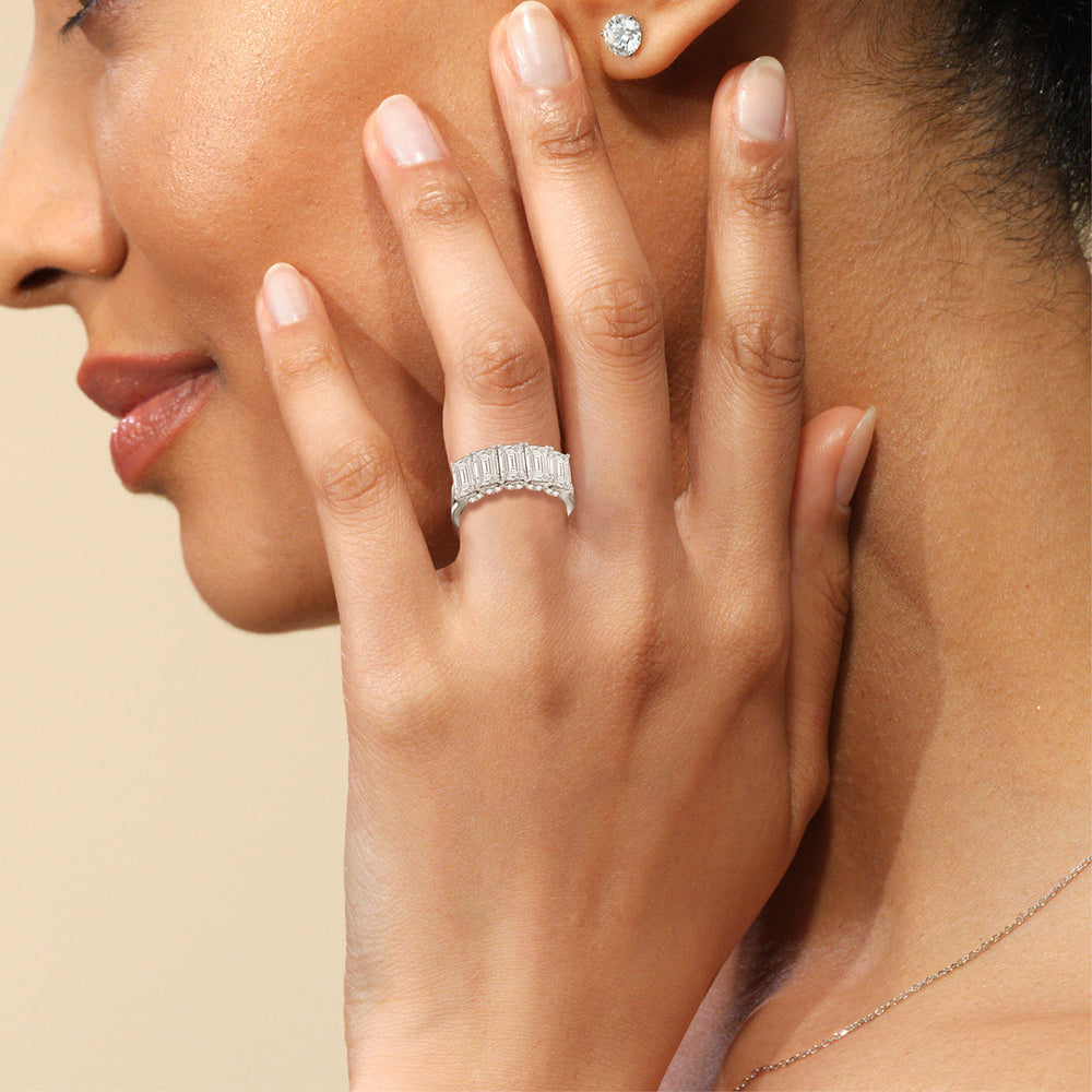 Elegance Hidden Halo Emerald Five Stone Anniversary Ring with 18KT Rose Gold / Lab / 4 Cut Diamond in 14KT Rose Gold / Lab / 4 view 2
