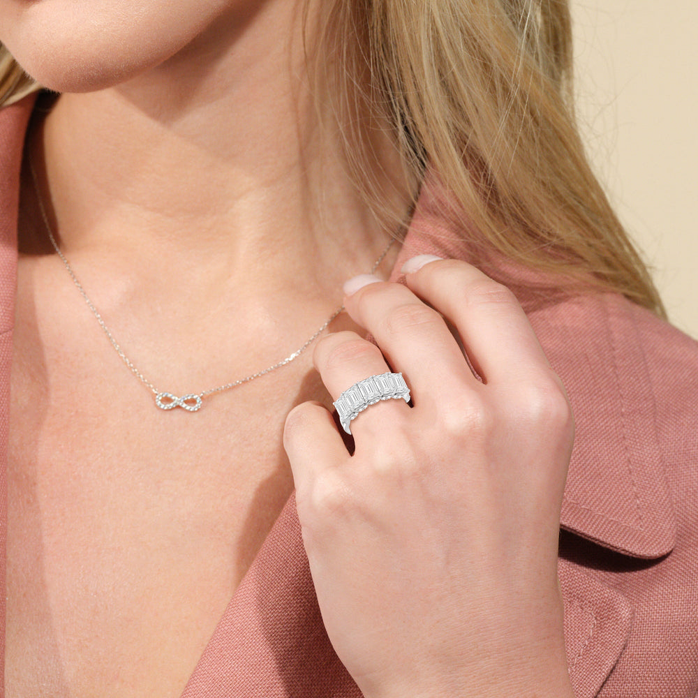 Elegance Hidden Halo Emerald Five Stone Anniversary Ring with 18KT Rose Gold / Lab / 5 Cut Diamond in 14KT Rose Gold / Lab / 5 view 2
