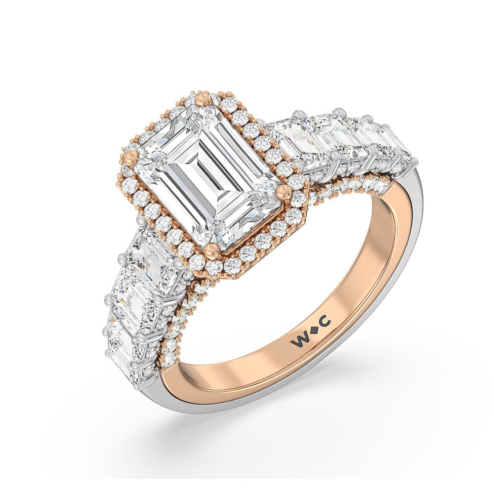 Emerald Cut The Plaza Ring with Lab Grown Diamond in 14KT White & Rose Gold view 3
