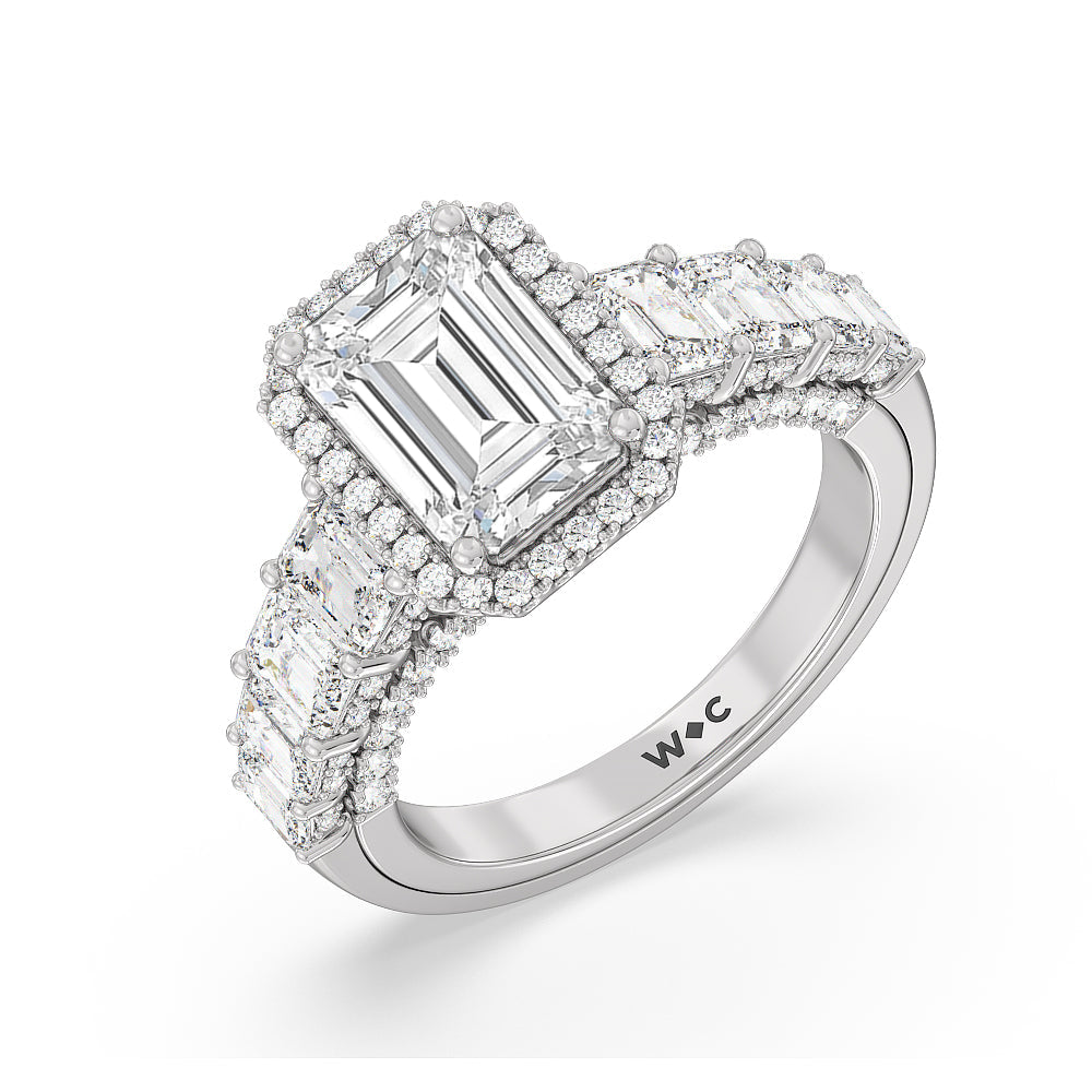 Emerald Cut The Plaza Ring with Lab Grown Diamond in 14KT Platinum view 3
