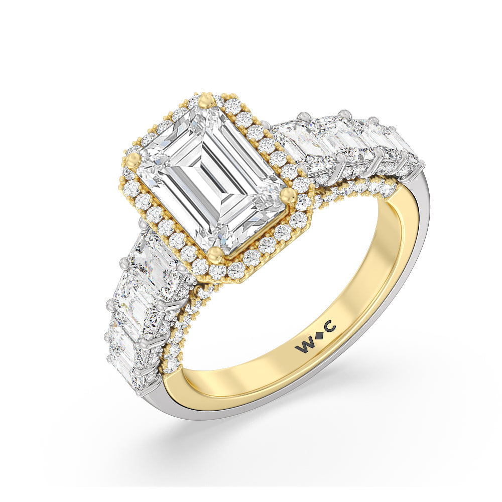 Emerald Cut The Plaza Ring with Lab Grown Diamond in 14KT White & Yellow Gold view 3
