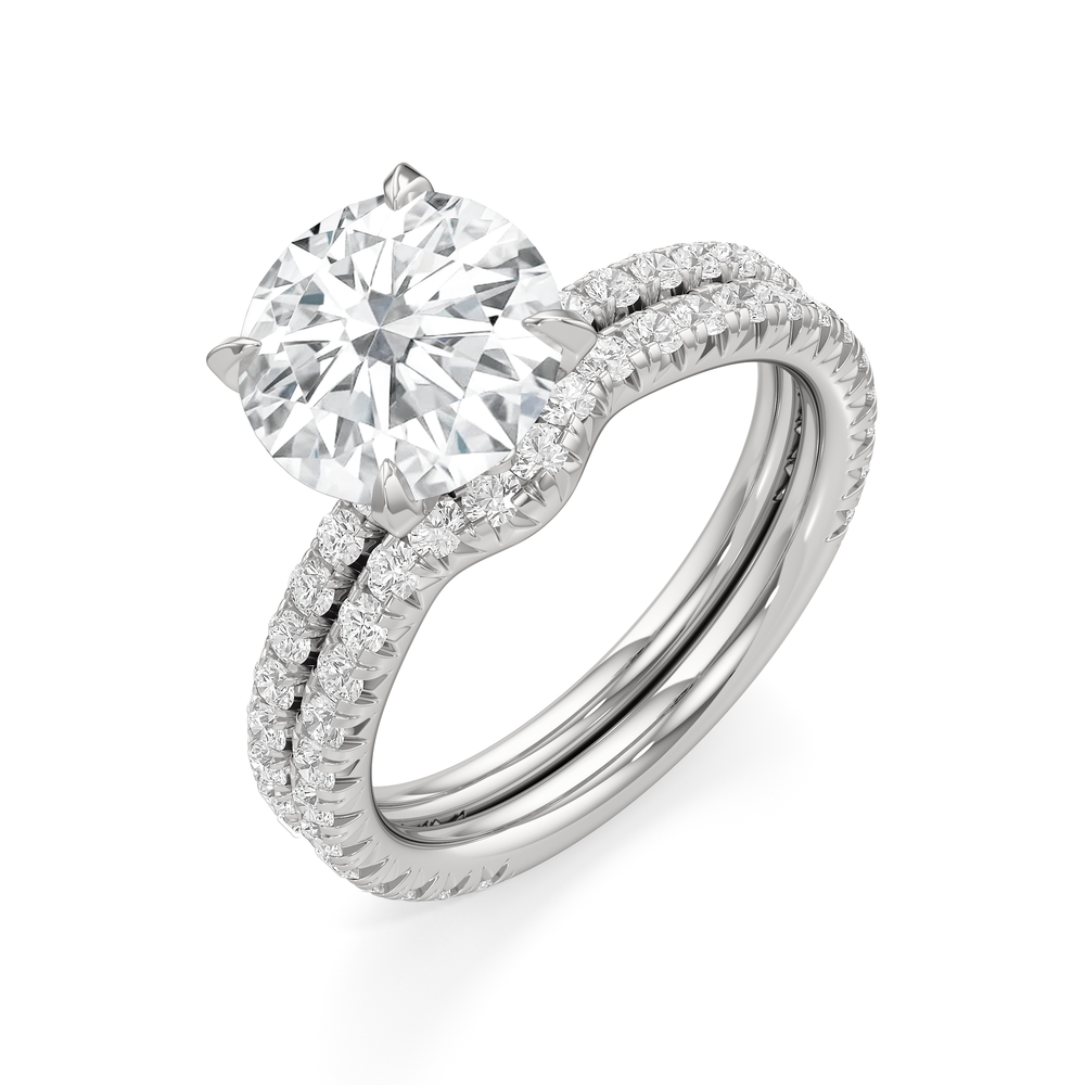 The W Pavé Diamond Wedding Band with 18KT White Gold Cut Diamond in 14KT White Gold view 4
