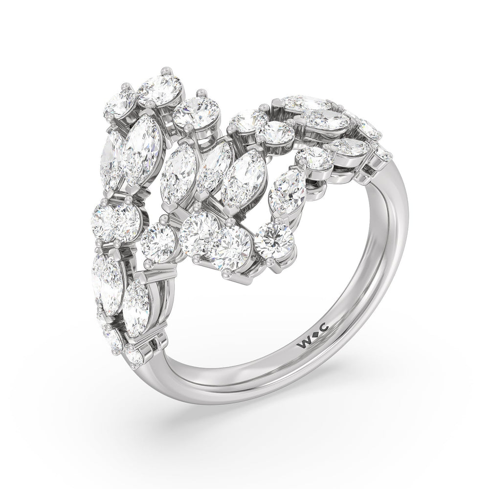 Marquise and Round Bypass Fashion Ring with 18KT White Gold / Lab / 3 1/10 Cut Diamond in 14KT White Gold / Lab / 3 1/10 view 3
