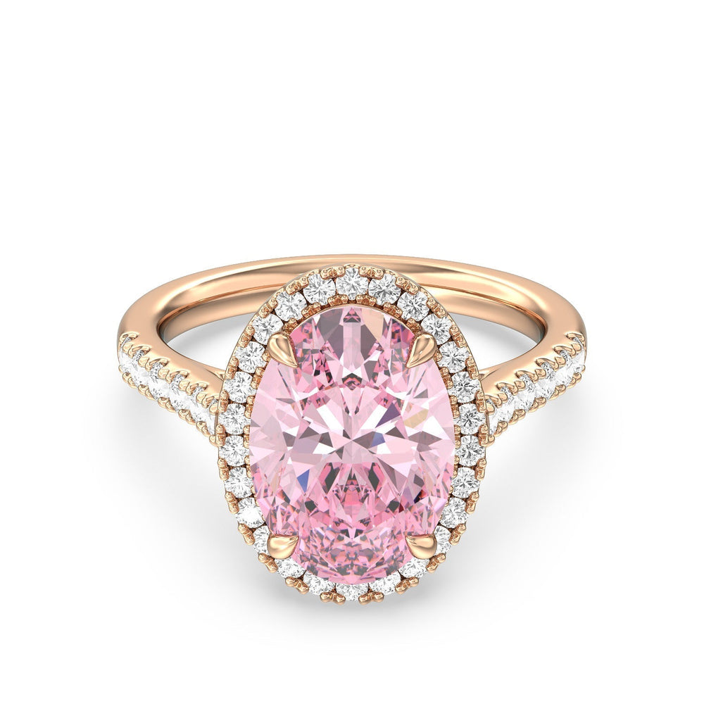 Oval Cut Fancy Intense Pink Oval Halo Ring with Lab Grown Diamond in 14KT Rose Gold view 1

