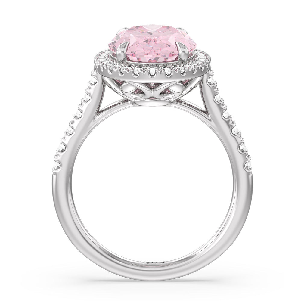 Oval Cut Fancy Intense Pink Oval Halo Ring with Lab Grown Diamond in 14KT White Gold view 2
