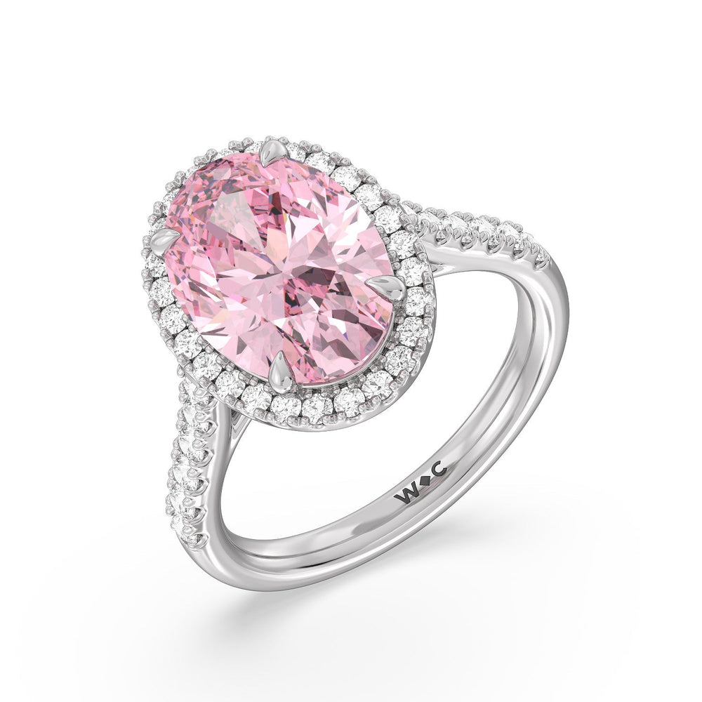 Oval Cut Fancy Intense Pink Oval Halo Ring with Lab Grown Diamond in 14KT White Gold view 3
