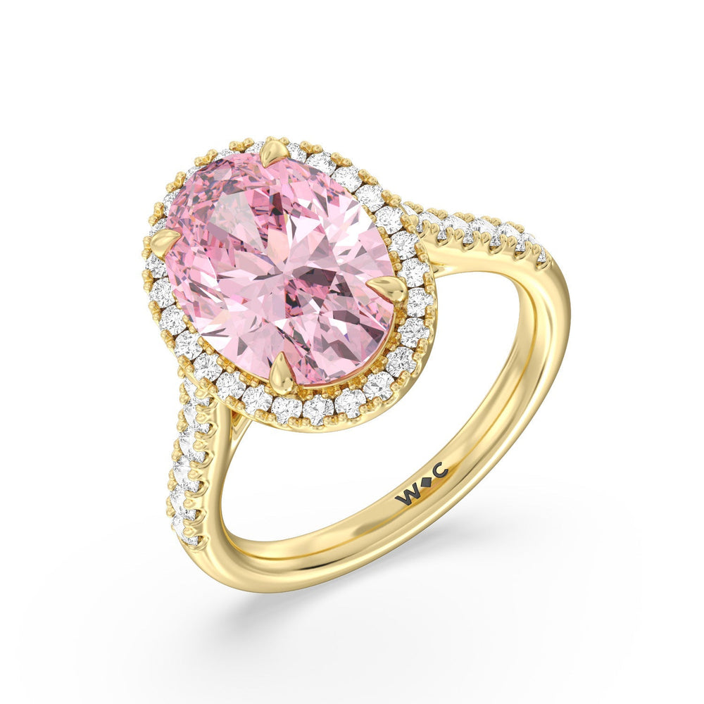 Oval Cut Fancy Intense Pink Oval Halo Ring with Lab Grown Diamond in 14KT Yellow Gold view 3
