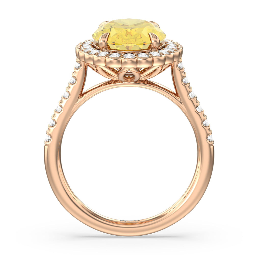 Oval Cut Fancy Intense Yellow Oval Halo Ring with Lab Grown Diamond in 14KT Rose Gold view 2
