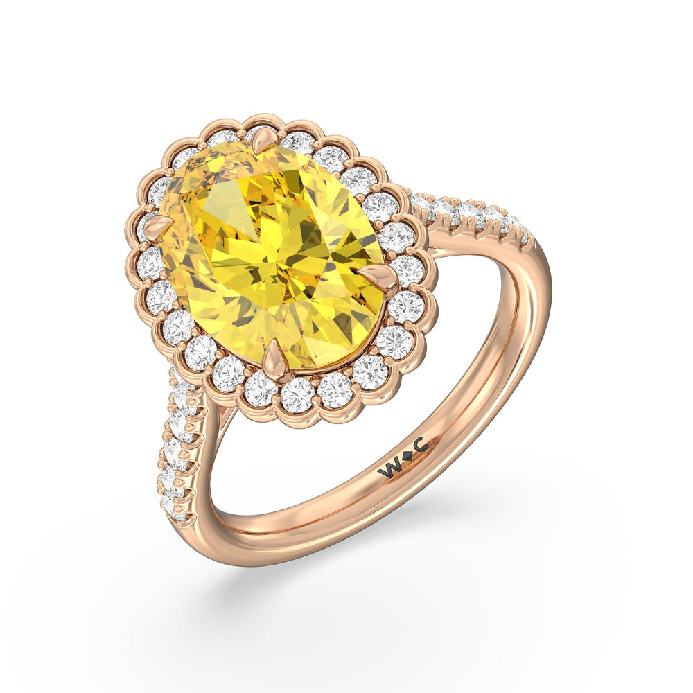 Oval Cut Fancy Intense Yellow Oval Halo Ring with Lab Grown Diamond in 14KT Rose Gold view 3

