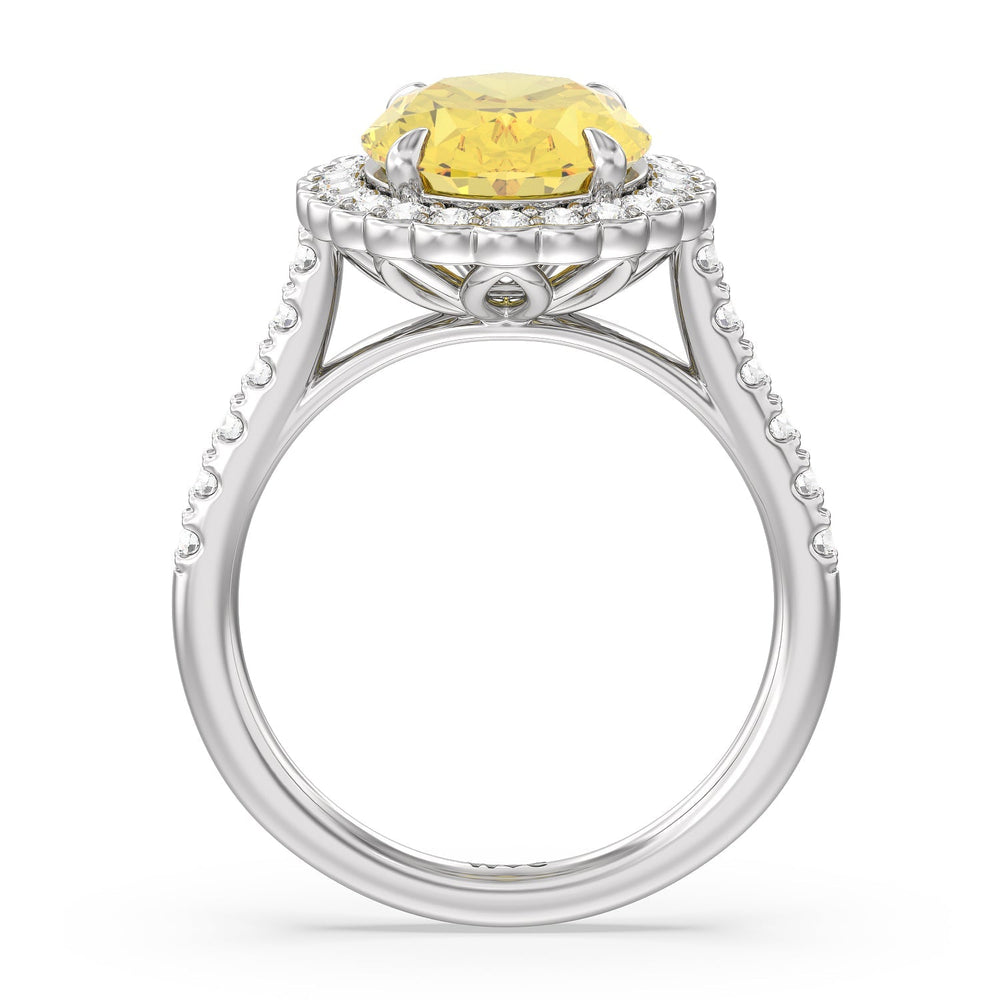 Oval Cut Fancy Intense Yellow Oval Halo Ring with Lab Grown Diamond in 14KT White Gold view 2
