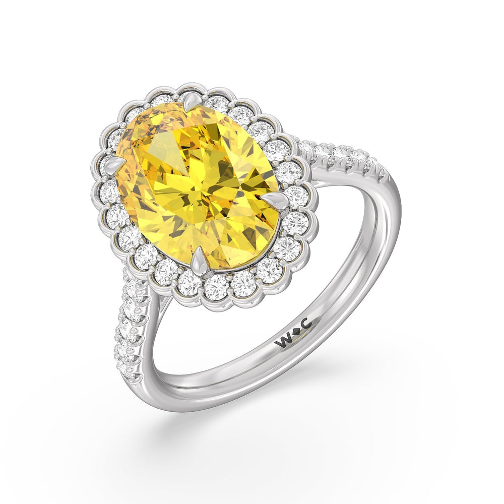 Oval Cut Fancy Intense Yellow Oval Halo Ring with Lab Grown Diamond in 14KT White Gold view 3
